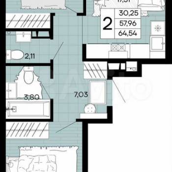 Продается 2-х комнатная квартира, 64,7 м²