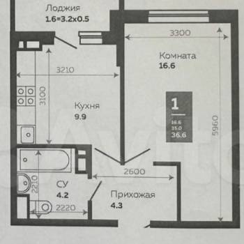 Продается 1-комнатная квартира, 36,6 м²