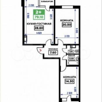Продается 2-х комнатная квартира, 79,1 м²
