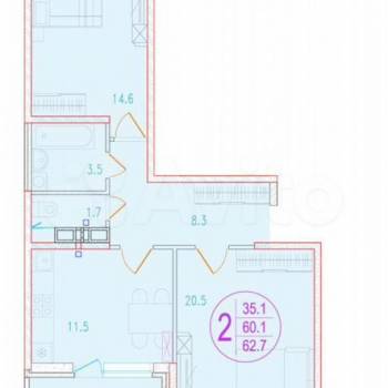 Продается 2-х комнатная квартира, 63 м²