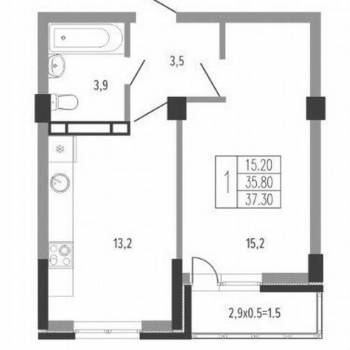 Продается 1-комнатная квартира, 36,8 м²