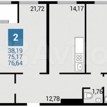 Продается 2-х комнатная квартира, 75,3 м²