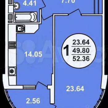 Продается 1-комнатная квартира, 52,4 м²