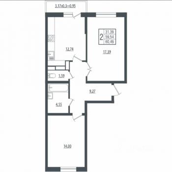 Продается 2-х комнатная квартира, 60 м²