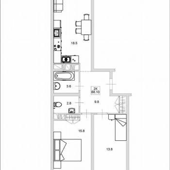 Продается 2-х комнатная квартира, 63 м²