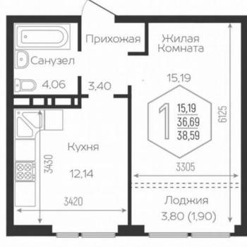Продается 1-комнатная квартира, 39 м²