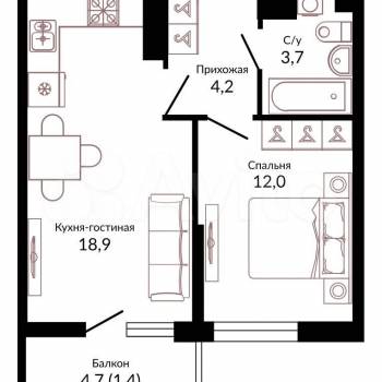 Сдается 1-комнатная квартира, 39 м²