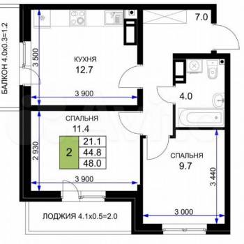 Продается 2-х комнатная квартира, 49 м²