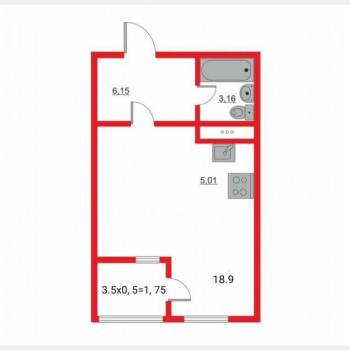 Продается 1-комнатная квартира, 33,8 м²
