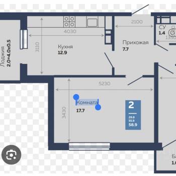 Продается 2-х комнатная квартира, 56,6 м²