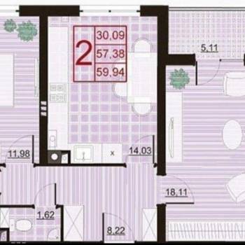 Продается 2-х комнатная квартира, 57,6 м²