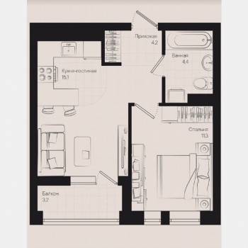 Продается 1-комнатная квартира, 36 м²