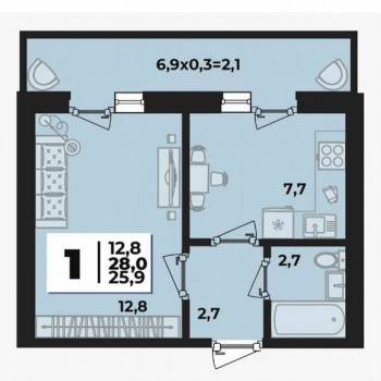 Продается 1-комнатная квартира, 28 м²