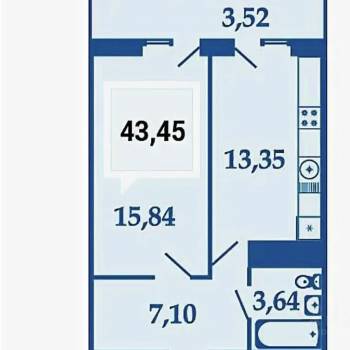 Продается 1-комнатная квартира, 44 м²