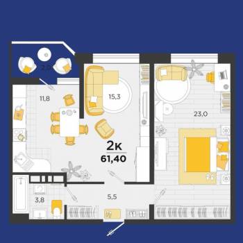 Сдается 2-х комнатная квартира, 60 м²