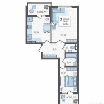 Продается 2-х комнатная квартира, 62 м²