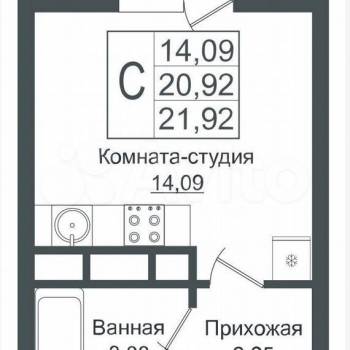 Продается 1-комнатная квартира, 21,9 м²