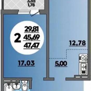 Продается 1-комнатная квартира, 45,4 м²