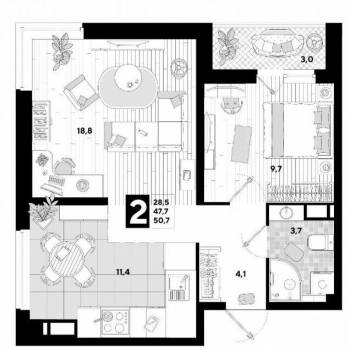 Продается 2-х комнатная квартира, 50,6 м²