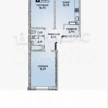 Продается 2-х комнатная квартира, 60 м²