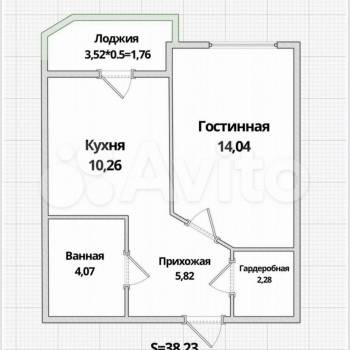 Продается 1-комнатная квартира, 38,4 м²