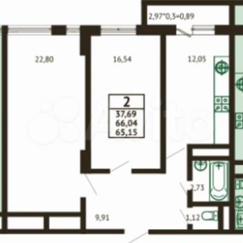 Продается 2-х комнатная квартира, 65 м²
