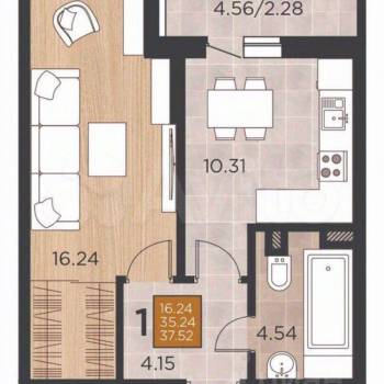 Продается 1-комнатная квартира, 38 м²