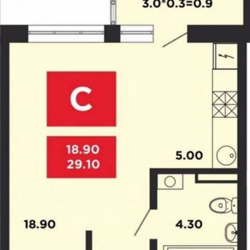 Продается 1-комнатная квартира, 29,1 м²
