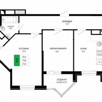 Продается 2-х комнатная квартира, 77 м²