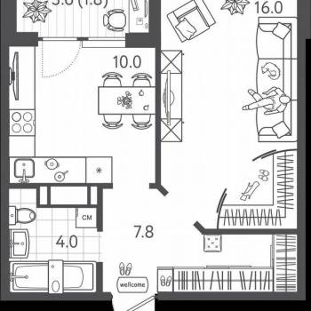 Продается 1-комнатная квартира, 37,7 м²