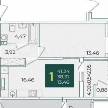 Сдается 1-комнатная квартира, 41,2 м²