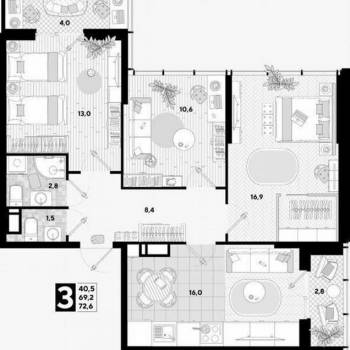 Продается 3-х комнатная квартира, 73 м²