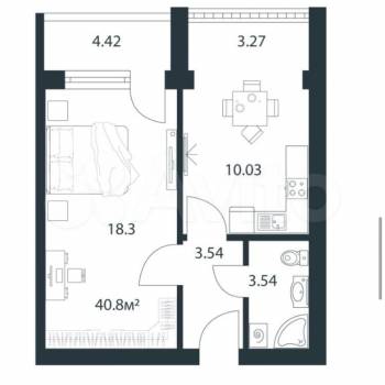 Продается 1-комнатная квартира, 40,1 м²