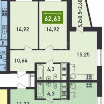 Сдается 2-х комнатная квартира, 62,6 м²