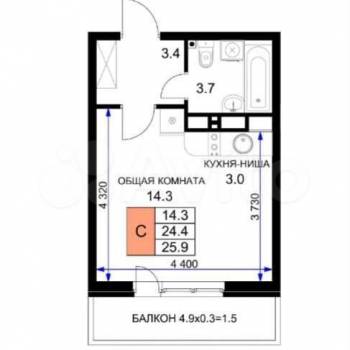 Продается 1-комнатная квартира, 26,5 м²