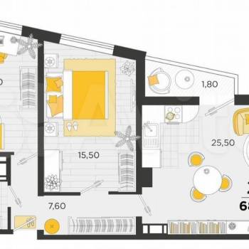 Продается 2-х комнатная квартира, 66,5 м²