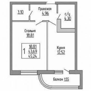 Продается 1-комнатная квартира, 46 м²