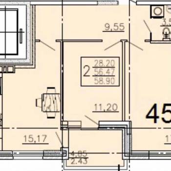 Продается 2-х комнатная квартира, 56,7 м²