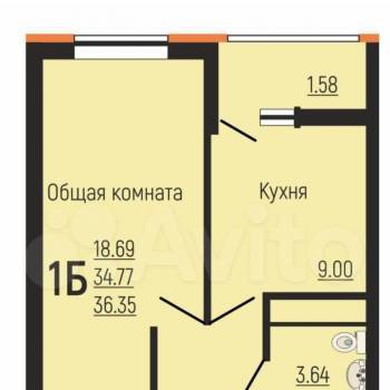 Продается 1-комнатная квартира, 36 м²
