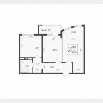 Продается 2-х комнатная квартира, 58,4 м²
