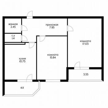 Продается 2-х комнатная квартира, 56 м²
