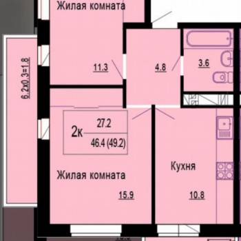 Продается 2-х комнатная квартира, 50 м²