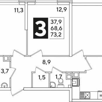 Сдается Многокомнатная квартира, 73,2 м²