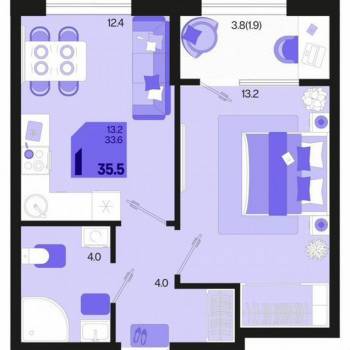 Продается 1-комнатная квартира, 35,5 м²