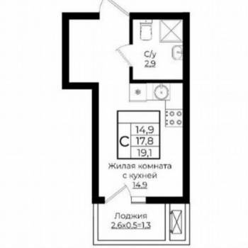 Продается 1-комнатная квартира, 20,1 м²