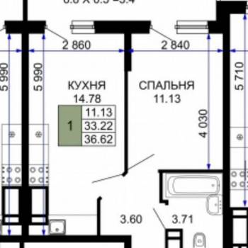 Продается 1-комнатная квартира, 36,6 м²