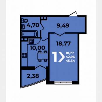 Продается 1-комнатная квартира, 45,8 м²