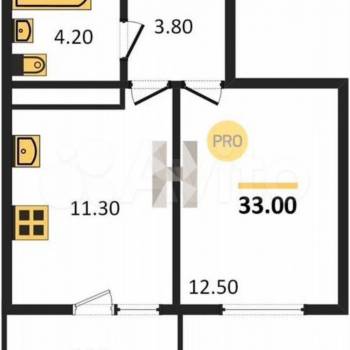 Продается 1-комнатная квартира, 33 м²