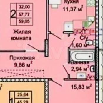 Продается 2-х комнатная квартира, 59,6 м²