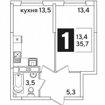 Сдается 1-комнатная квартира, 35,7 м²